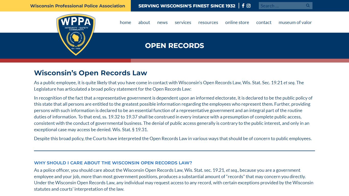 WI Open Records - WPPA | Wisconsin Professional Police Association