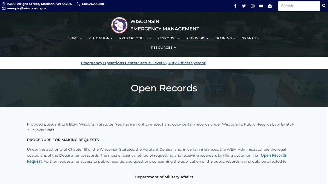 Open Records – Wisconsin Emergency Management