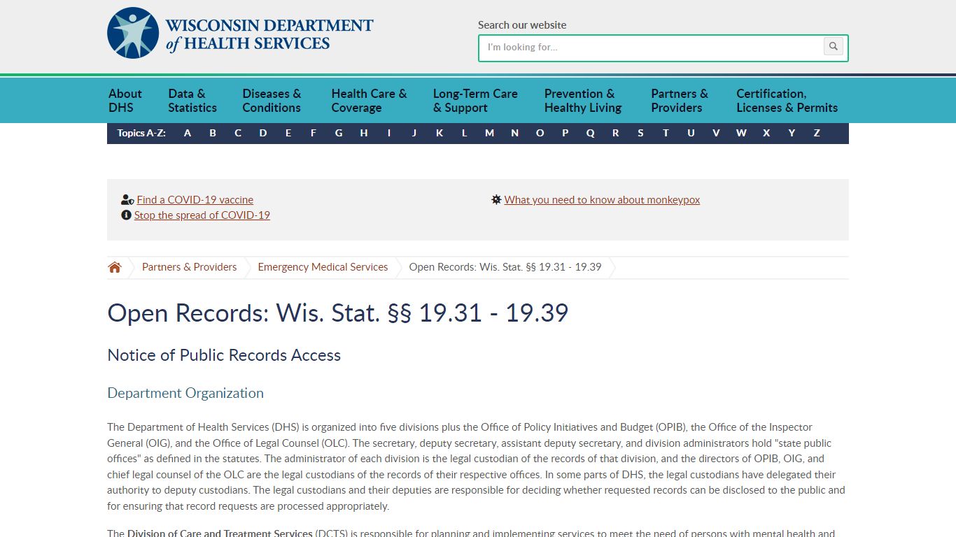 Open Records: Wis. Stat. §§ 19.31 - 19.39 | Wisconsin Department of ...