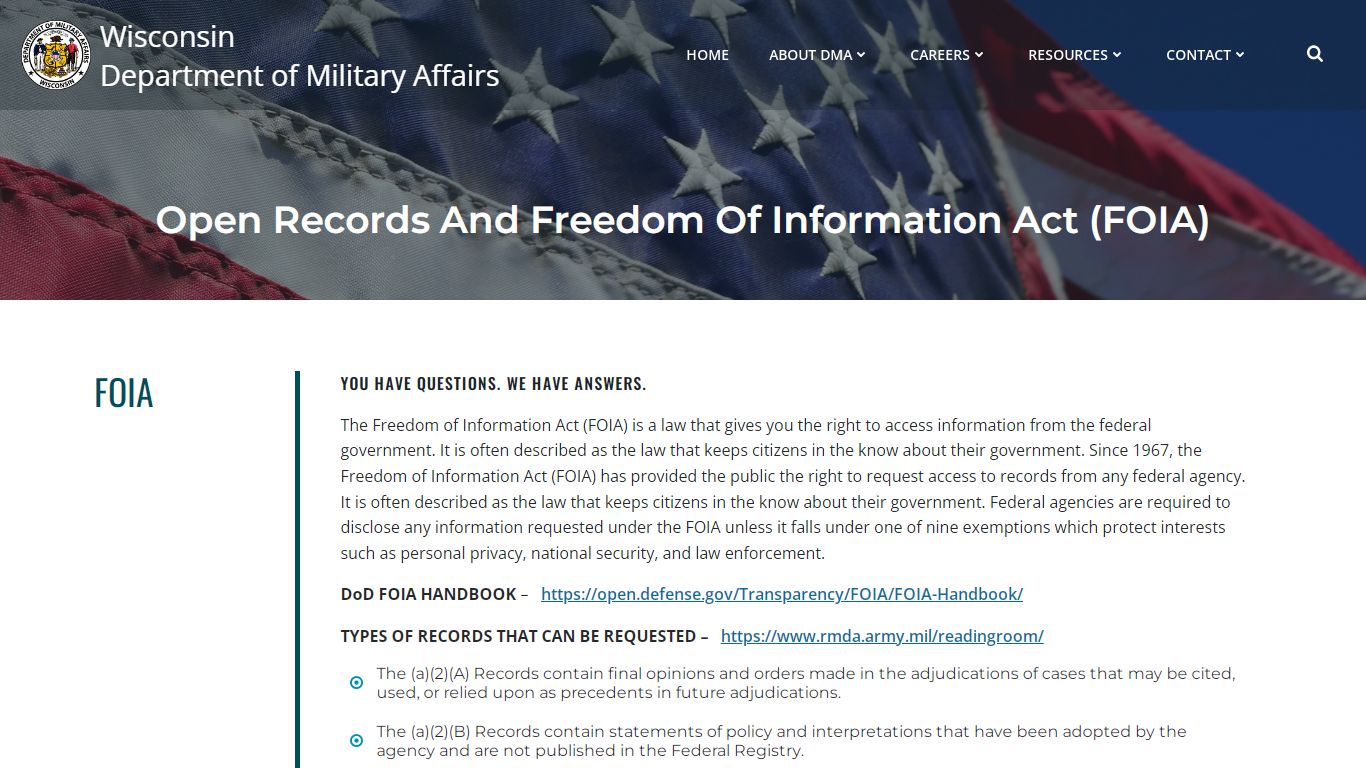Open Records and Freedom of Information Act (FOIA) - Wisconsin